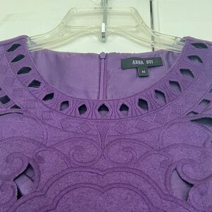 Vintage Anna Sui Purple Laser-Cut Overlay Embroidered Ornate Sheath Mini Dress